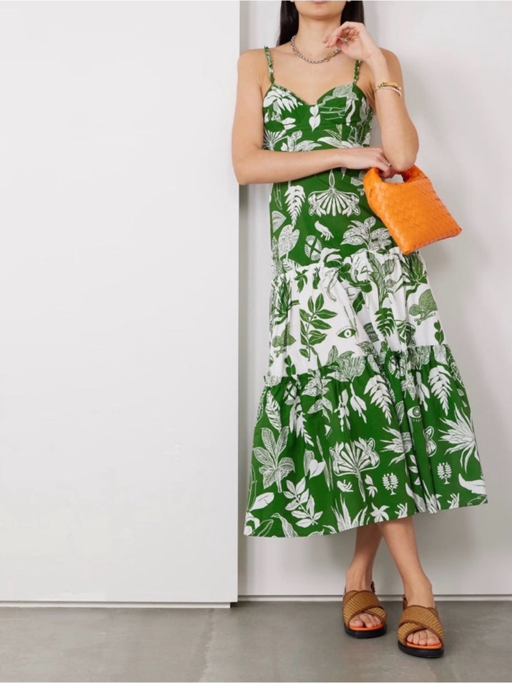 Farm Rio Forest Mix Midi Dress XL Cotton Sleeveless Green Tropical NWT